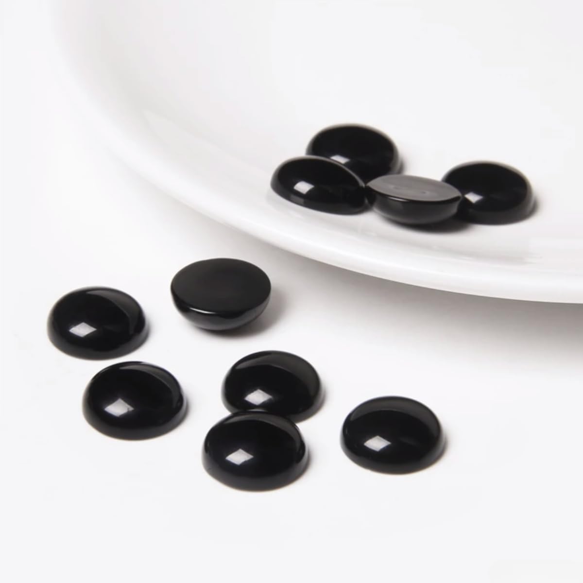 20pcs 12mm Natural Stone No Hole Black Agate Semicircle Smooth Cabochons Beads Healing Chakra Crystal Stone Bead for Jewelry Making Rings Earrings Necklace Bracelet DIY Crafts
