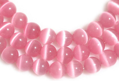 HAAMIIQII 45pcs 8mm Pink Cat Eye Beads Round Loose Gemstone Beads for Jewelry Making Strand 15 Inch