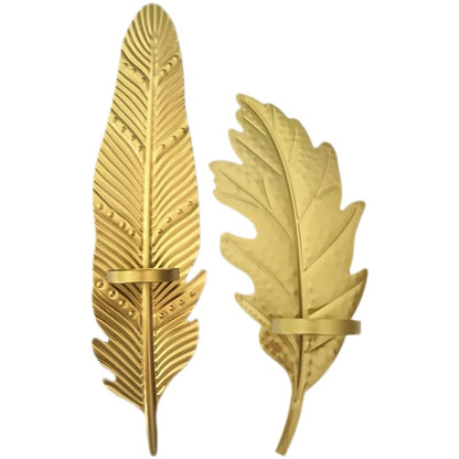 PRETYZOOM Metal Leaf Candle Holder Set of 2 Wall-Mounted Decorative Candlesticks for Home Bedroom Living Room Office Party D Cor 13.93X3.38X1.96In