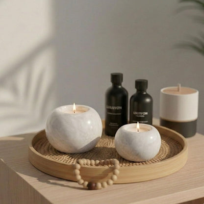 Radicaln Marble Tealight Candle Holder 4" Inches White Handmade Candle Accent for Home Decor, Ideal Set of 3 Small Marble Taper Holder for Table Centerpieces, Votive Candle Holder