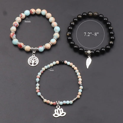 UEUC Tree of Life Yoga Healing Stone Bracelets, Multilayer Lotus Chakra Stone Reiki Bracelet Sets, Anxiety Crystal Natural Stone,for Women Stress Relief(#129)