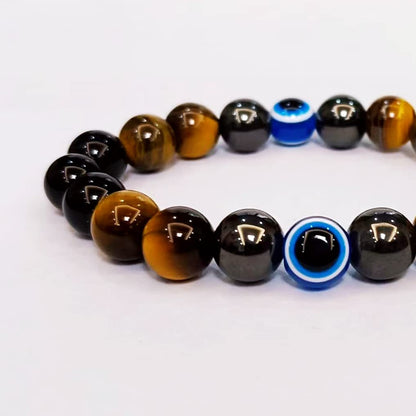 WEFRIN Evil Eye with Hematite Black Obsidian Tiger Eye Stone Triple Protection Bracelets for Men Women, Crystal Stone Bracelet Bring Luck Prosperity and Happiness Jewelry
