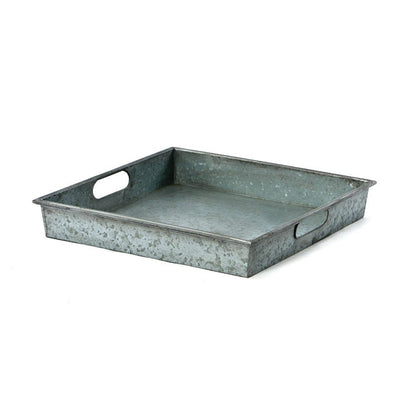 Benzara Square Galvanized Metal Tray with Handle