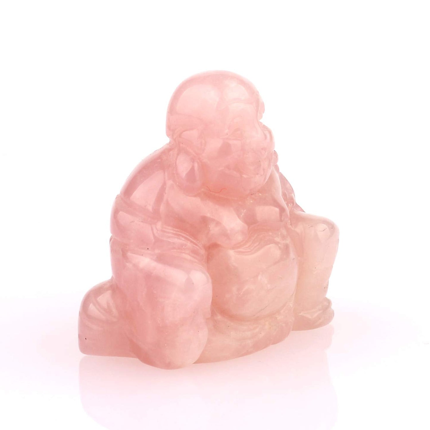 YWG Rose Quartz Healing Crystal Gemstone Carved Laughing Happy Buddha Feng Shui Figurines Wealth and Good Luck 1.5"