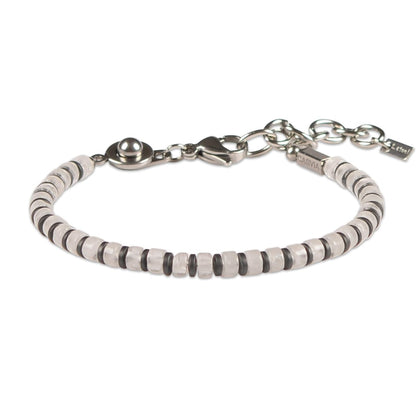 Casvia Lumina Path Men's Beaded Bracelet, White Quartz & Hematite, Adjustable Stainless Steel Dual Clasps, Thickened Wear-resistant Handmade Minimalist Jewelry, Daily Wear Gift for Men & Friends