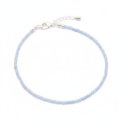 Authentic Blue Lace Agate Anklet Bracelet for Women - Lab Tested Natural Gemstone - 2mm Micro Faceted Beads - Adjustable 7 to 9 Inch Healing Crystal Foot Jewelry - Metaphysical Spiritual Gift for Peace & Throat Chakra Birthday Gift