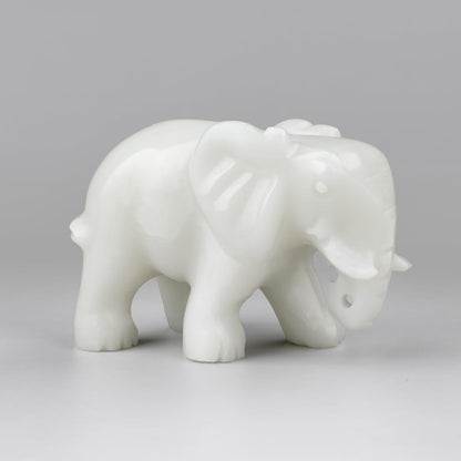 gemshan Jade Elephant Statue Gift - Handmade Elephant Figurine, Lucky Charm Home Decor for Office Desk & Shelf Display