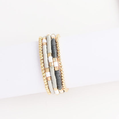 GOOJIDS Surfer Heishi Clay Bead Bracelets for Women Bohemian Stackable Gold Plated Beaded Stretch Bracelets Elastic Layering Friendship Bracelets Set Boho Jewelry