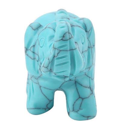 Walfront 1.5inch Elephant Decor, Stone Carved Elephant Sculpture Elephant Crystal Figurine Home Decoration Furnishing Article(Turquoise)