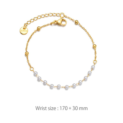 SBI Jewelry Gold Pearl Bracelets for Women Adjustable Gold Chain Bracelet Gifts for Women Birthday Wirstlet Jewelry