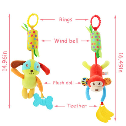 Joyshare 4 PCS Baby Soft Hanging Rattle Crinkle Squeaky Toy - Baby Toys for 0 3 6 9 to 1 Animal Ring Plush Stroller Infant Car Bed Crib Travel Activity Hanging Wind Chime with Teether for Boys Present
