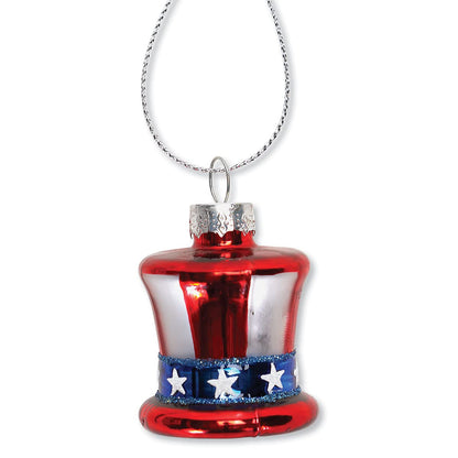 Lillian Vernon Uncle Sam Blown Glass Patriotic Ornaments - Handcrafted Hanging Tree Decorations, Uncle Sam American Hat Party Decor, 1.25 in, American, 12-Piece Set