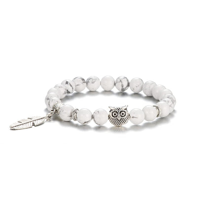 Softones 8mm Beads Owl Bracelets for Women Handmade Natural Stone Owl Gifts for Women Crystals Bracelet for Women Men Spiritual Energy Bracelet