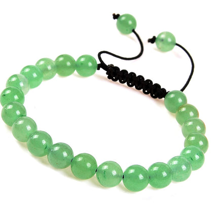 MASSIVE BEADS Natural Healing Power Gemstone Crystal Beads Unisex Adjustable Macrame Bracelets 8mm (Green Aventurine, 8mm)