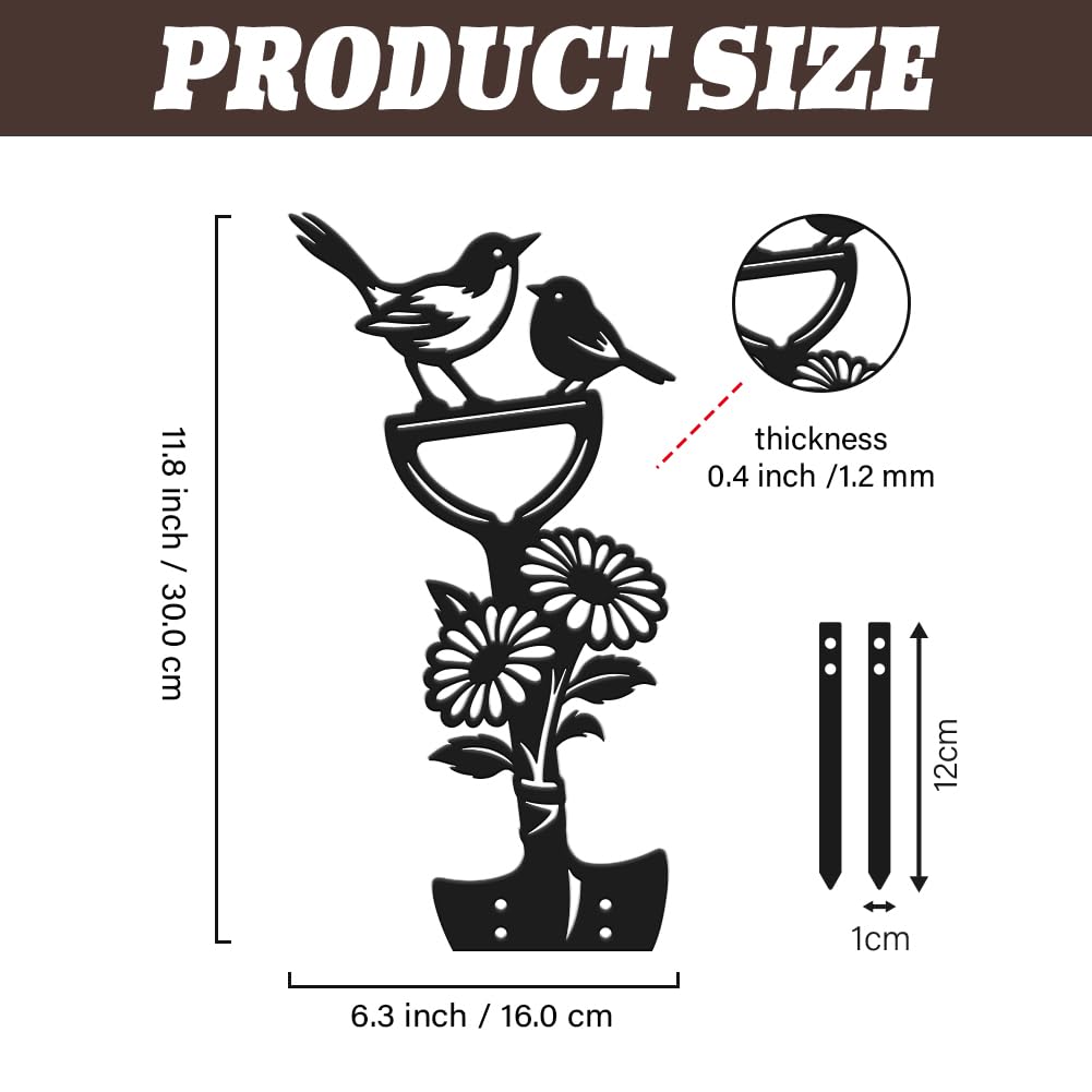 SUPERDANT Metal Garden Stake Bird Flower Silhouette Matte Black Powder Coated Iron Yard Art Decorative Plant Lawn Patio Courtyard Farmhouse Decoration Gift