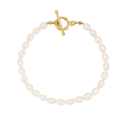 Sylph 5mm Pearl Bracelets for Women, Baroque Pearl Beaded Bracelet Beach Jewelry Bride Gifts for Wedding Birthday Anniversary, 7 Inch