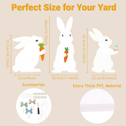 3PCS Easter Outdoor Decoration Bunny Yard Signs with Metal Stakes Waterproof Spring Welcome Sign for Party, Lawn, Garden Home Decor