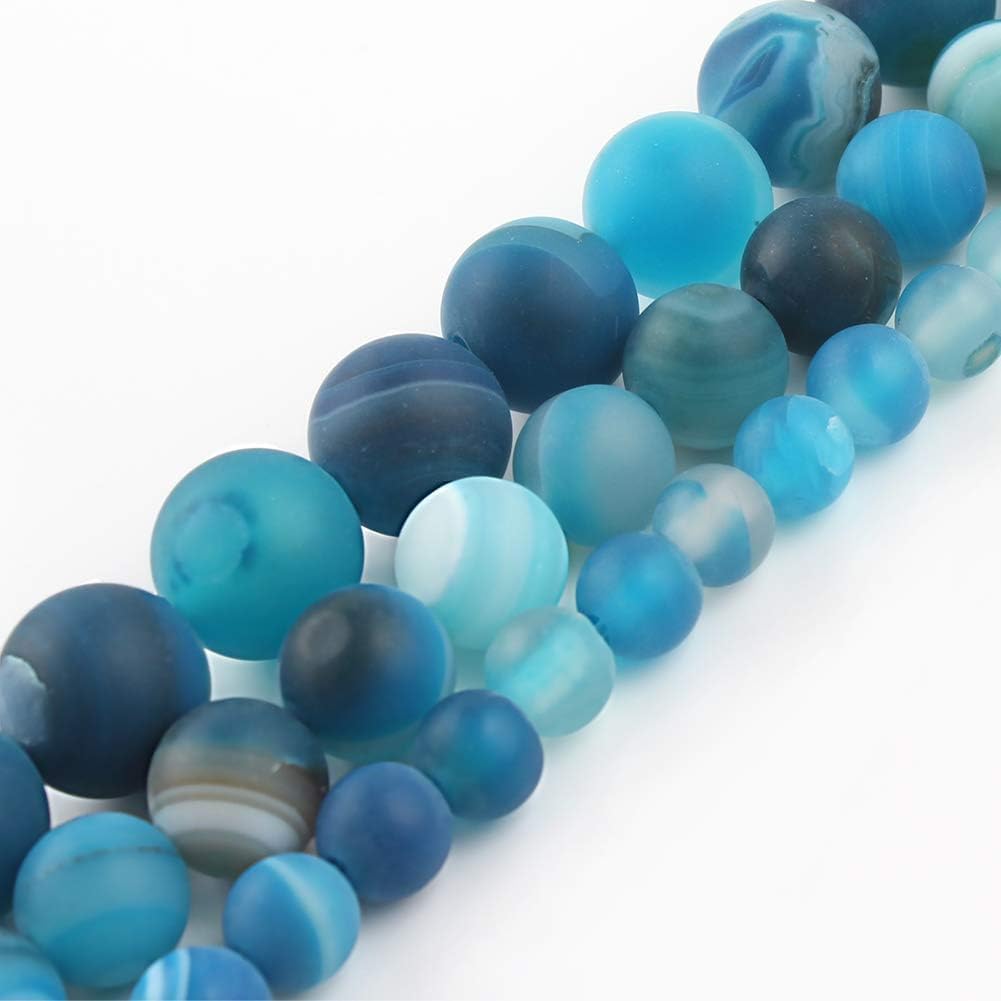 Yochus 45pcs Peacock Blue Dull Polish Matte Striated Agates Beads，8mm Healing Power Natural Stone Round Loose Beads for Jewelry Making Earring Necklace DIY Crafts