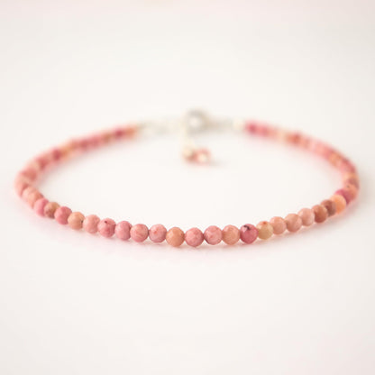 Natural Rhodonite Gemstone Beads Bracelet for Women, Crystal Gems Healing Bracelets, Chakra Stone Bead Bracelets, Yoga Stone Beads Bracelets Meditation Faceted Round bead Size is 3-3.5mm Approx.