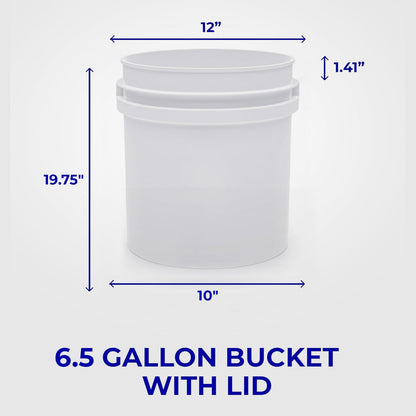 6.5-Gallon White Bucket Pail Container with Lid | Food Grade | Heavy-Duty 90MIL Extra Durable | Metal Handles with Plastic Grip for Easy Carrying | Multi-Use | Easy Stack and Store | BPA Free - 1 Pack