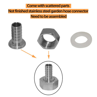 Fitvell Stainless 3/8" Hose Barb x 3/4" Female GHT Garden Hose Threaded Swivel Connector Repair Fitting for Water Boat Lawn Power Wash Irrigation