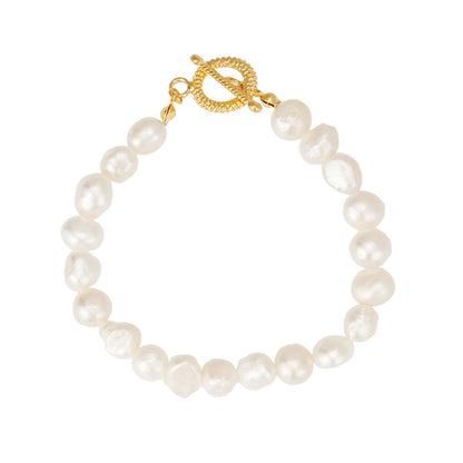 Sylph 7-8mm Pearl Bracelets for Women, Natural Freshwater Pearl Baroque Beaded Bracelet Beach Jewelry Bride Gifts for Wedding Birthday Anniversary, 6.5 Inch