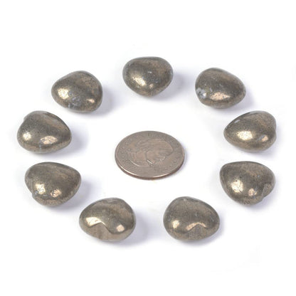 Natural Pyrite Gemstone Healing Crystal 0.8" Mini Puffy Heart Pocket Stone Iron Gift Box (Pack of 10)
