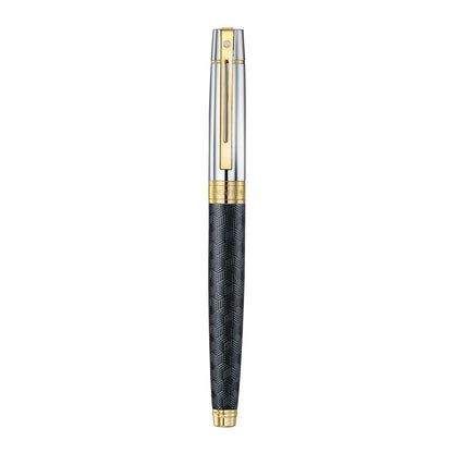 Sheaffer 300 Rollerball Pen| E9347 Engraved Matt Black Barrel and Shiny Chrome Cap with PVD Gold Trims | Premium Rollerball Pen