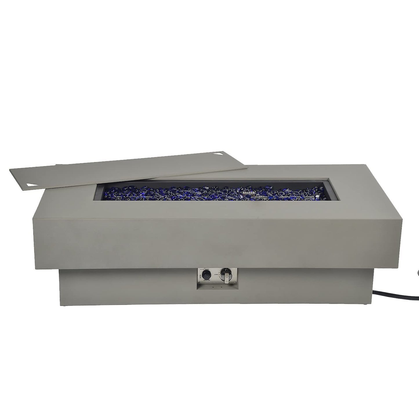 Outdoor Low Profile Fire Table, 48-inch Rectangle Propane Gas Fire Pit Table, 50,000 BTU Modern Firepit w/Lid, Glass Rocks, Cover, Pre-Attached 10ft Propane Hose, Flint Gray