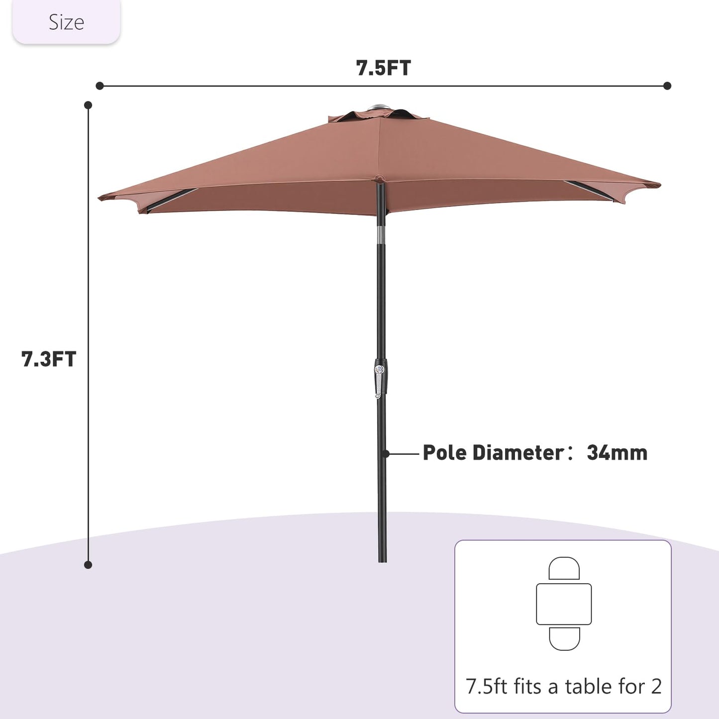 NEWBULIG 7.5FT Patio Umbrella, Outdoor Table Umbrellas with Push Button Tilt and Crank, 6 Sturdy Ribs, Waterproof, UV Protection and Fade Resistant, for Pool, Garden, Market, Backyard
