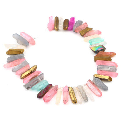 BEADIA Multicolor Titanium Coated Crystal Quartz Spike Point Stick Beads Rough 0.6"-0.8" for Jewelry Making 15 Inch/Strand