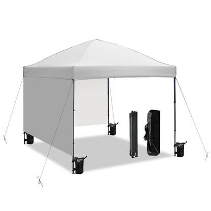 10x10 Pop Up Canopy Tent with 2 Sidewalls, Easy Up Canopy Outdoor Party Sun Shade Tent Portable Gazebo for Beach Camping Events with Carry Bag and 4 Sand Bags