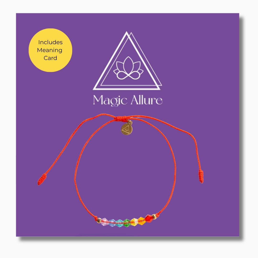 Magic Allure Red String Bracelet – 7 Knot Protection Amulet & Evil Eye Bracelet. Handmade Adjustable. Good Luck Red cord. Waterproof Jewelry. Gift for Men & Women (Chakra-1Unit)