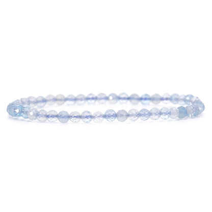 Angelstones Natural Aquamarine Gemstone Stretch Bracelet, 4mm Faceted Round Beads, Crystal Healing for Women