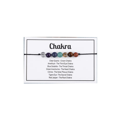 Multistyle Healing Crystal Stone Bead Strand Card Bracelets Handmade Adjustable Wax Rope Yoga Amethyst Tigereye Chakra Bracelets for Women Men Meditation Relax Anxiety Jewelry Gift (Chakra)