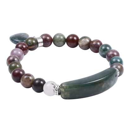 TUMBEELLUWA Healing Stone Bracelet 8mm Beads Chakra Crystal Energy Heart Charm Bracelet Handmade Jewelry for Women, Indian Agate