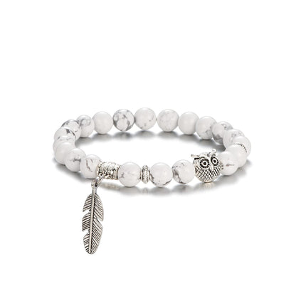 Softones 8mm Beads Owl Bracelets for Women Handmade Natural Stone Owl Gifts for Women Crystals Bracelet for Women Men Spiritual Energy Bracelet