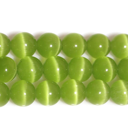 HAAMIIQII 8mm Olive Green Cat Eye Glass Round Crystal Stone Loose Gemstone Beads for Jewelry Making Bracelets Necklaces Earrings Crafts (45-50pcs)