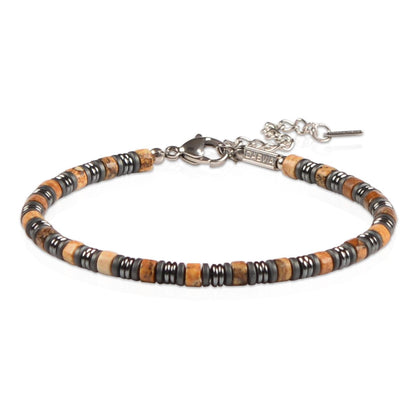 Casvia Picture Stone Beaded Bracelet for Men, Adjustable Hematite Stainless Steel Chain, Durable Mens Jewelry for Daily Wear, Ideal Gift for Father, Boyfriend, Husband