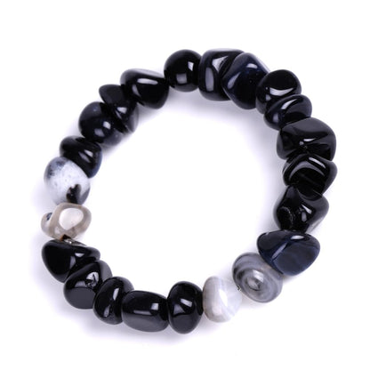 HZHRony 8mm 10mm 12mm Energy Power Crystal Chakra Reiki Healing Bracelets for Women Men 7 Inch Irregular Natural Stone Beaded Stretch Bracelet Black