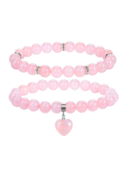 MANIFO 2pcs Rose Quartz Heart Crystal Bracelet for Women Crystal Bracelet Set Gemstone Beads Bracelets Jewellery Gifts for Birthday Valentines Christmas