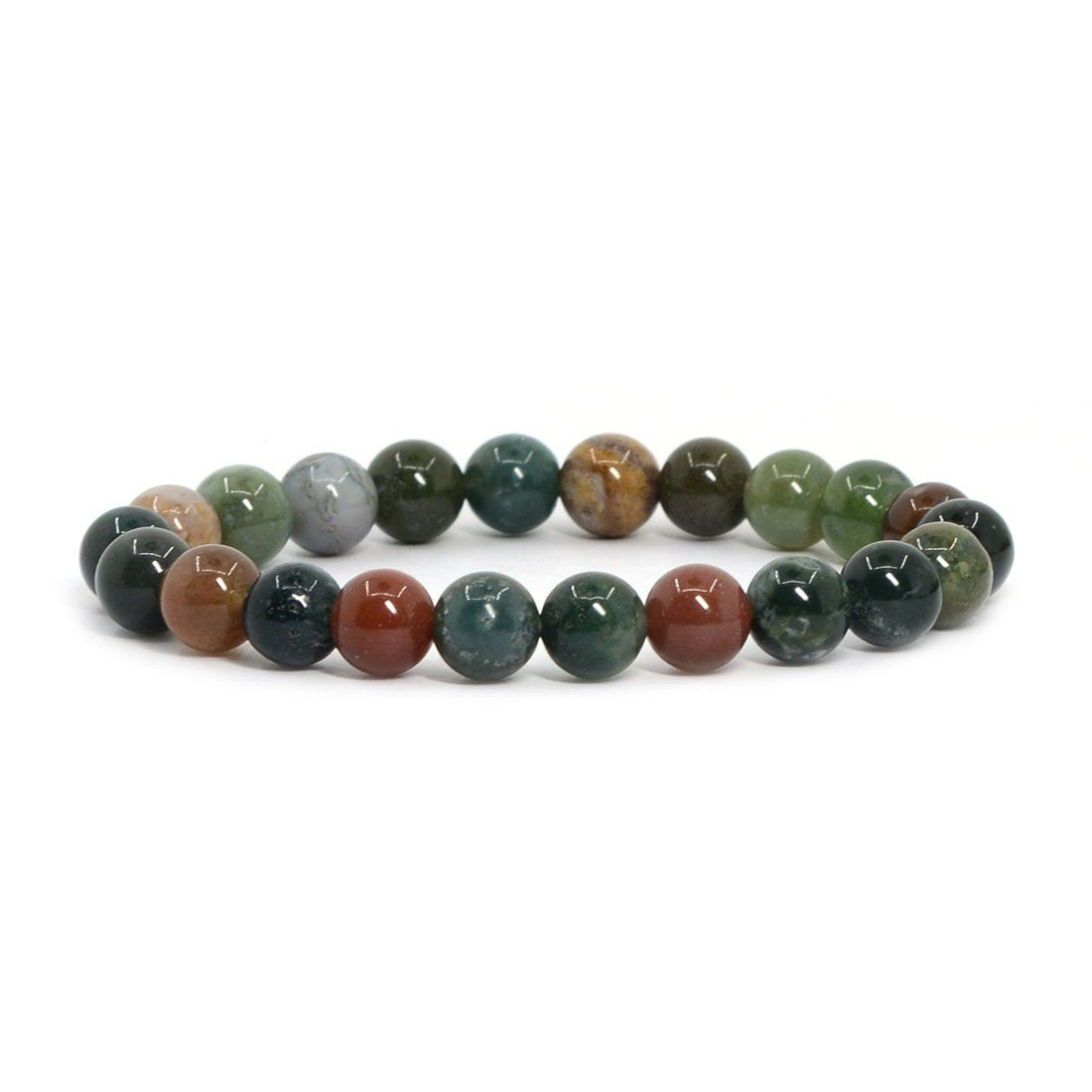 Justinstones Natural Multicolor Indian Agate Gemstone 8mm Round Beads Stretch Bracelet 7 Inch Unisex
