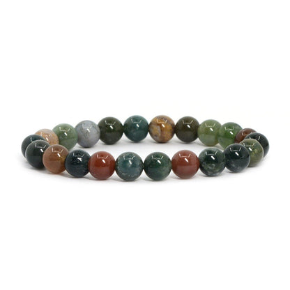 Justinstones Natural Multicolor Indian Agate Gemstone 8mm Round Beads Stretch Bracelet 7 Inch Unisex