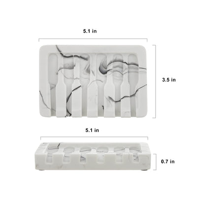 INIUNIK Self Draining Soap Dish - Marble Look Soap Holder Tray Savers Box Container Sponge Holder for Bathroom Shower Kitchen, White