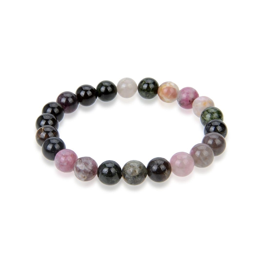 Adabele Real Natural Multi Colors Tourmaline Gemstone Beaded Bracelet 7.5 inch Stretch Chakra Healing Crystal Stone Jewelry Women Mom Gift (Unisex) GB8-B51