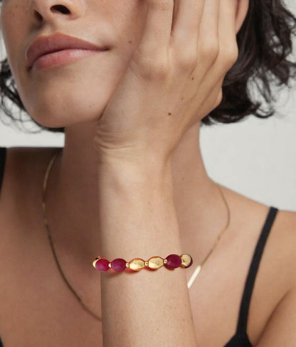 NVWAROCK Beaded Bracelet for Women, Gemstone Bracelet, 14K Gold Plated Stackable Handmade Oval Stone Bracelet Jewelry Gift - Purple