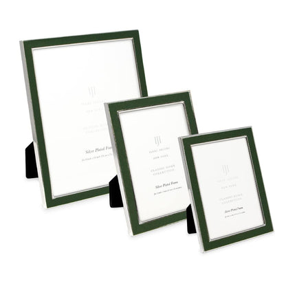 Isaac Jacobs 4x6 Olive Leather with Silver Metal (Vertical & Horizontal) Picture Frame, Suede Border w/Black Fabric Easel, Wall-Mountable, Made For Tabletop, Photo Gallery (4x6, Olive W/Silver)