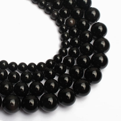 About 45pcs 8mm Natural Stone Beads Black Obsidian Beads Crystal Gemstone for Jewelry Making, DIY Bracelet Necklace