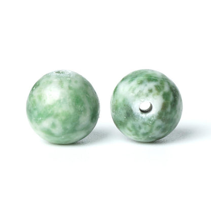 100Pcs Natural Stone 6mm Green Spot Stone Round Loose Gemstone Energy Healing Beads Hole Size 1mm DIY Smooth Beads for Bracelet Necklace Earrings Jewelry Making