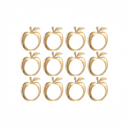 Exquisite Apple-Shaped Napkin Rings with Leaf and stem - Elegant rosh hashanah Table Decor for Formal Dinners and Holiday Celebrations - Set of Polished Metal Rings for Napkins (12, Gold Apple)